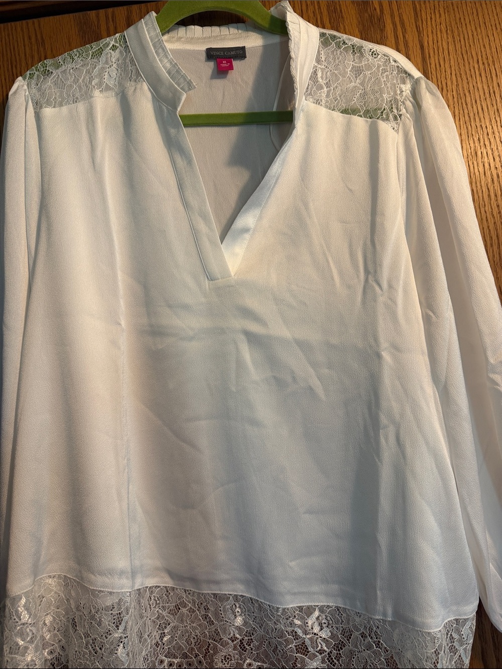 Vince Camuto White Lace-Trim Split V-Neck Blouse